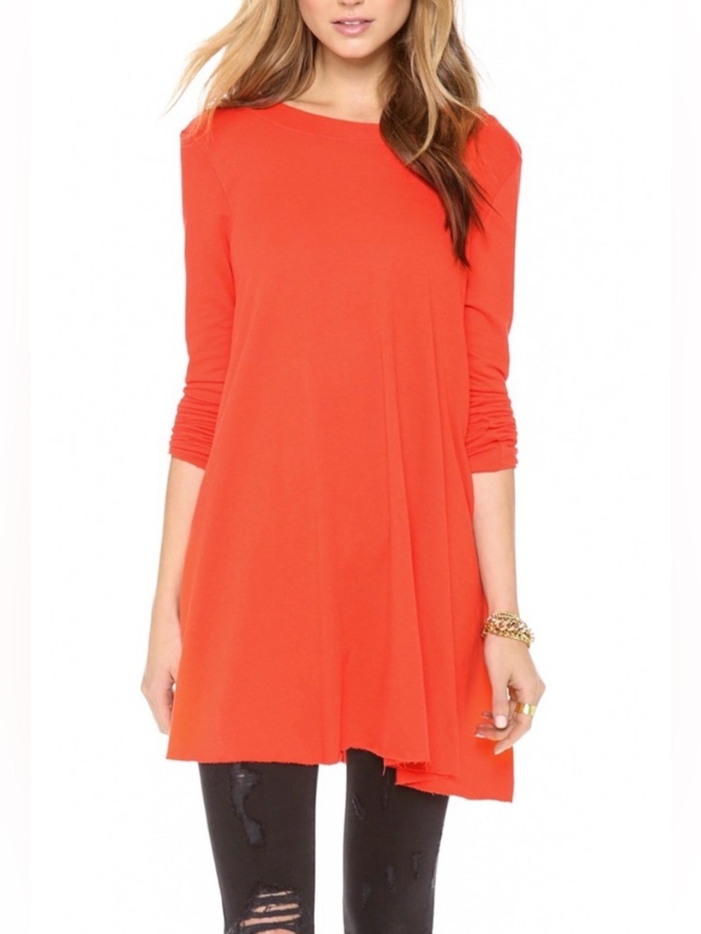 Free People Beach Long Sleeve Tunic Beatnik Poppy Orange M / L Oversized Trapeze